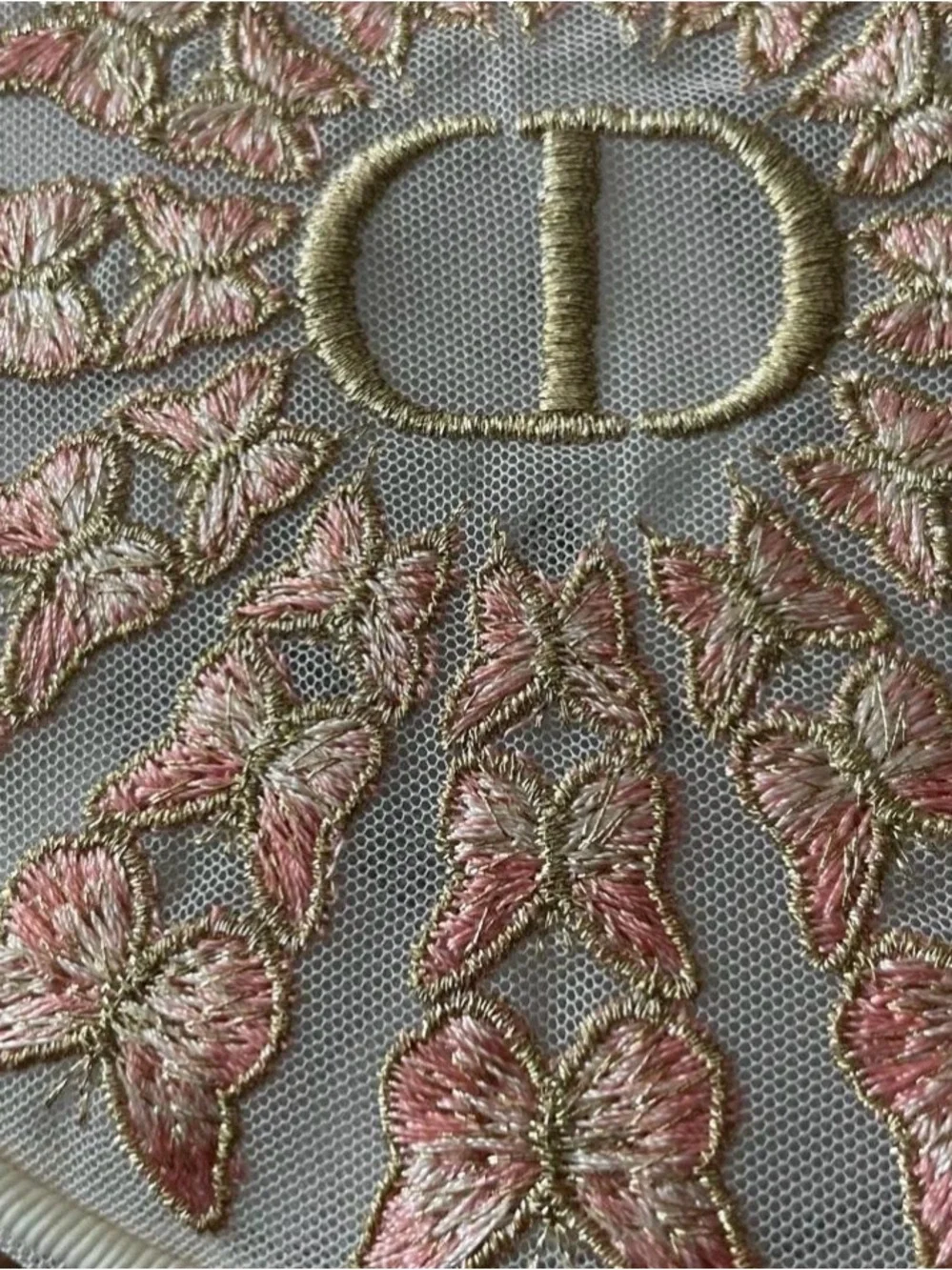 Dior Round Embroidered Butterfly Coin Case in Pink & Cream with Gold Accent